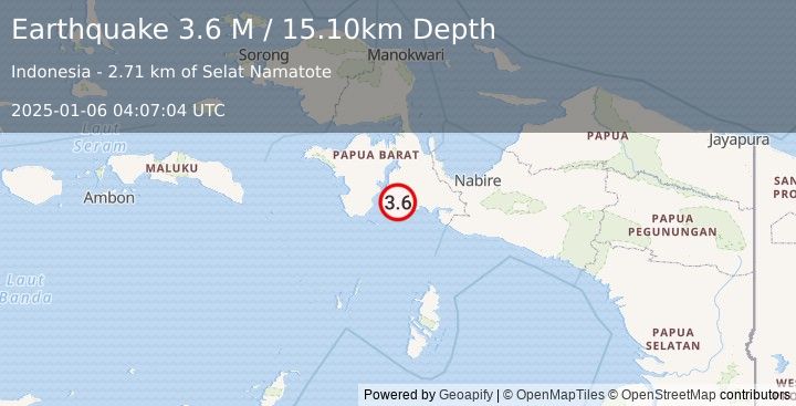 Earthquake West Papua Region, Indonesia (3.6 M) (2025-01-06 04:07:04 UTC)