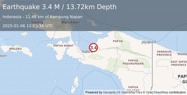 Earthquake West Papua, Indonesia (3.4 M) (2025-01-06 12:15:36 UTC)