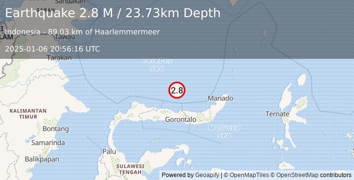 Earthquake Minahassa Peninsula, Sulawesi (2.8 M) (2025-01-06 20:56:16 UTC)