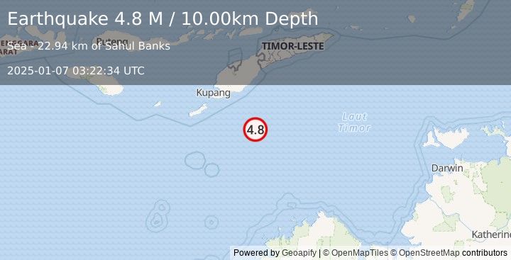 Earthquake South of Timor, Indonesia (4.8 M) (2025-01-07 03:22:34 UTC)