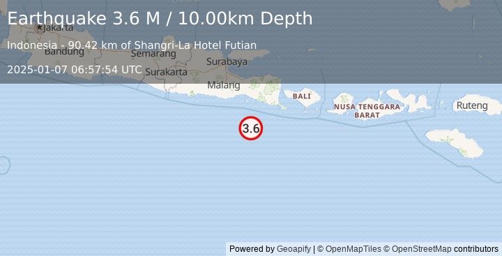 Earthquake South of Java, Indonesia (3.6 M) (2025-01-07 06:57:54 UTC)