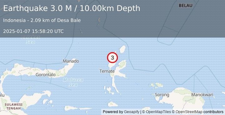 Earthquake Halmahera, Indonesia (3.0 M) (2025-01-07 15:58:20 UTC)