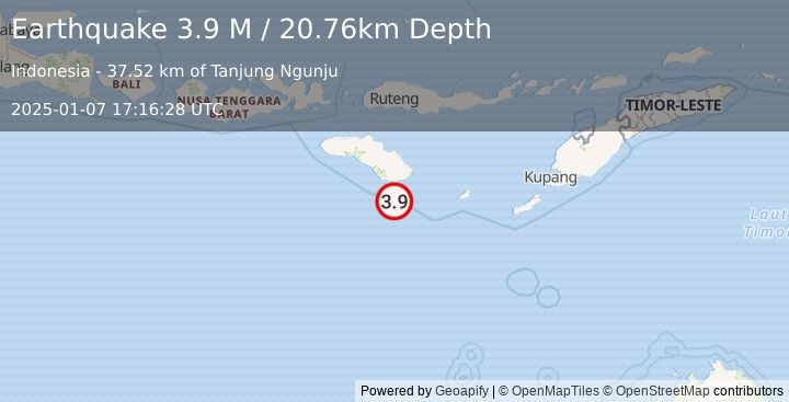 Earthquake Sumba Region, Indonesia (3.9 M) (2025-01-07 17:16:28 UTC)