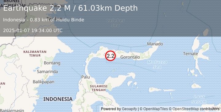 Earthquake Minahassa Peninsula, Sulawesi (2.2 M) (2025-01-07 19:34:00 UTC)