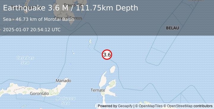 Earthquake North of Halmahera, Indonesia (3.6 M) (2025-01-07 20:54:12 UTC)