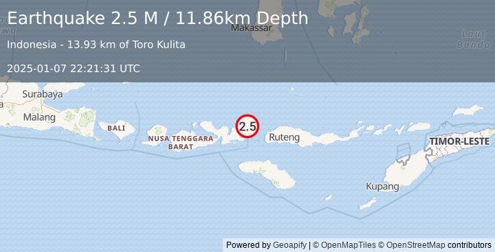 Earthquake Flores Region, Indonesia (2.5 M) (2025-01-07 22:21:31 UTC)