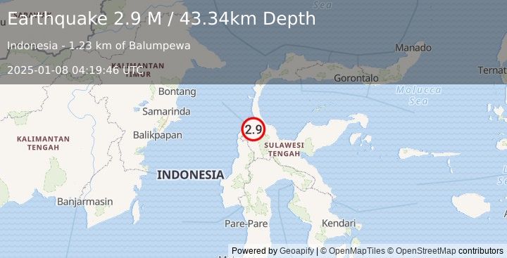 Earthquake Sulawesi, Indonesia (2.9 M) (2025-01-08 04:19:46 UTC)