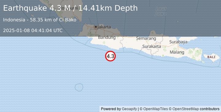 Earthquake Java, Indonesia (4.3 M) (2025-01-08 04:41:04 UTC)