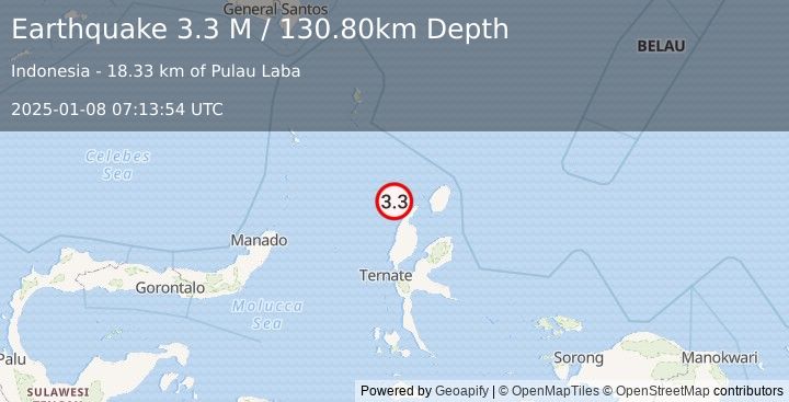 Earthquake Northern Molucca Sea (3.3 M) (2025-01-08 07:13:54 UTC)