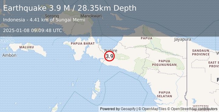 Earthquake West Papua Region, Indonesia (3.9 M) (2025-01-08 09:09:48 UTC)