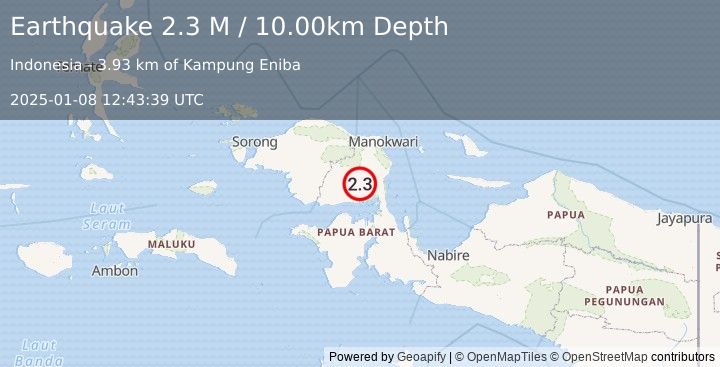 Earthquake West Papua Region, Indonesia (2.3 M) (2025-01-08 12:43:39 UTC)