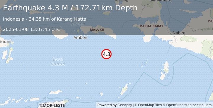 Earthquake Banda Sea (4.3 M) (2025-01-08 13:07:45 UTC)