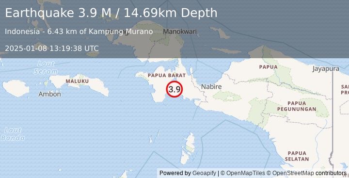 Earthquake West Papua Region, Indonesia (3.9 M) (2025-01-08 13:19:38 UTC)