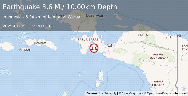 Earthquake West Papua Region, Indonesia (3.6 M) (2025-01-08 13:21:03 UTC)