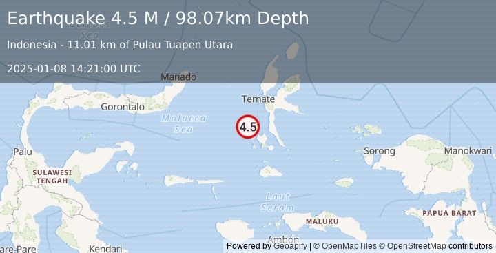 Earthquake Halmahera, Indonesia (4.5 M) (2025-01-08 14:21:00 UTC)