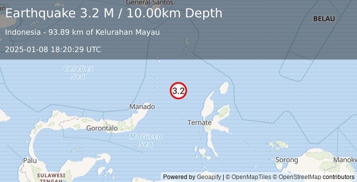 Earthquake Northern Molucca Sea (3.2 M) (2025-01-08 18:20:29 UTC)