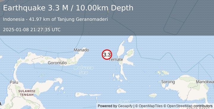 Earthquake Northern Molucca Sea (3.1 M) (2025-01-08 21:27:34 UTC)