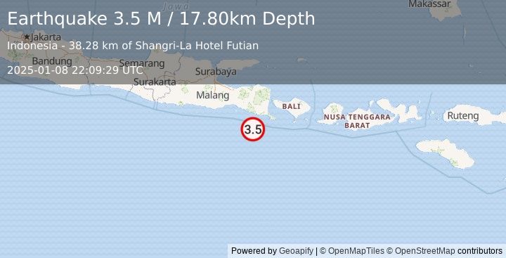 Earthquake South of Java, Indonesia (3.5 M) (2025-01-08 22:09:29 UTC)