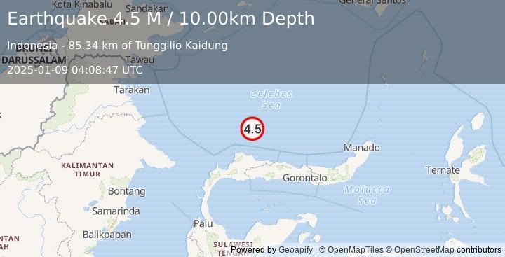 Earthquake Celebes Sea (4.5 M) (2025-01-09 04:08:47 UTC)