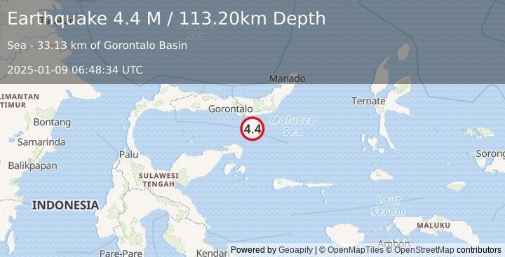 Earthquake Minahassa Peninsula, Sulawesi (4.4 M) (2025-01-09 06:48:34 UTC)