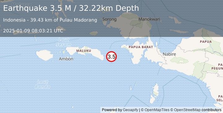 Earthquake West Papua Region, Indonesia (3.5 M) (2025-01-09 08:03:21 UTC)