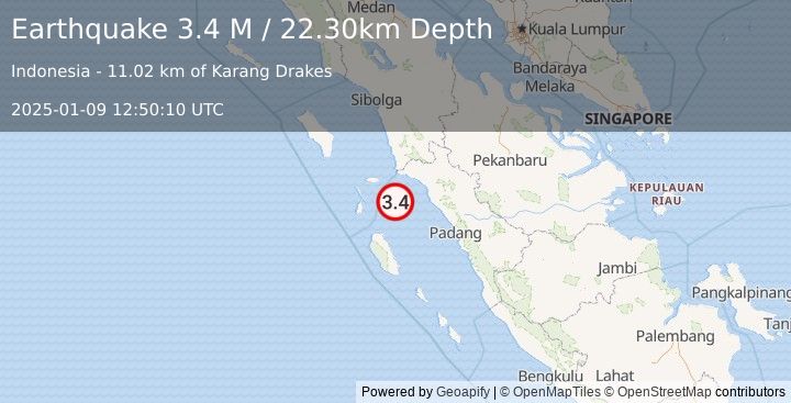 Earthquake Southern Sumatra, Indonesia (3.4 M) (2025-01-09 12:50:10 UTC)