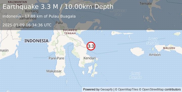 Earthquake Sulawesi, Indonesia (3.2 M) (2025-01-09 16:34:38 UTC)