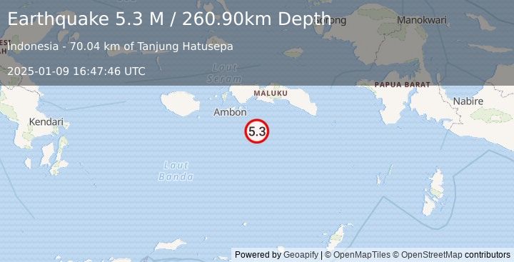 Earthquake Banda Sea (5.3 M) (2025-01-09 16:47:46 UTC)