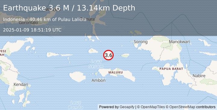 Earthquake Halmahera, Indonesia (3.6 M) (2025-01-09 18:51:19 UTC)