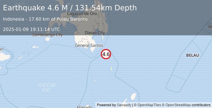 Earthquake Mindanao, Philippines (4.6 M) (2025-01-09 19:11:14 UTC)