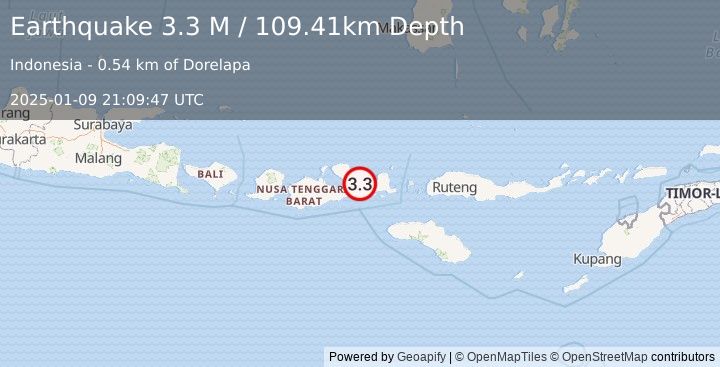 Earthquake Sumbawa Region, Indonesia (3.3 M) (2025-01-09 21:09:47 UTC)