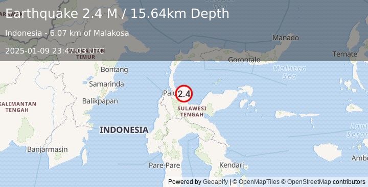 Earthquake Minahassa Peninsula, Sulawesi (2.4 M) (2025-01-09 23:47:03 UTC)