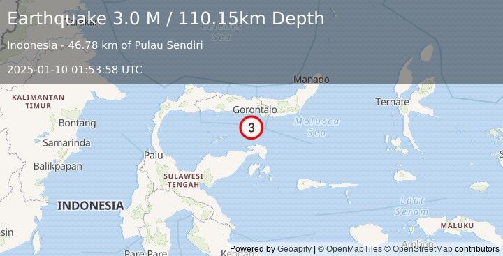 Earthquake Minahassa Peninsula, Sulawesi (3.0 M) (2025-01-10 01:53:58 UTC)