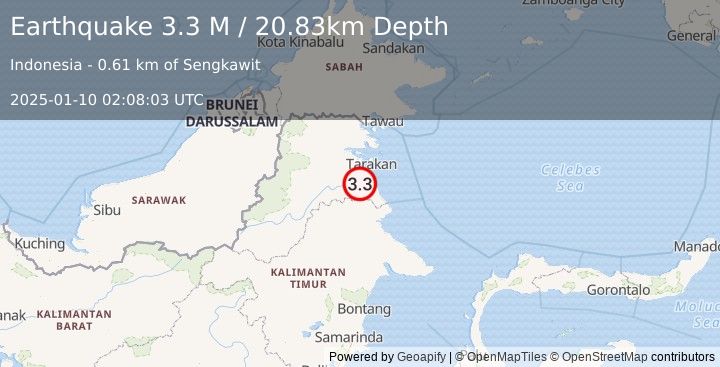 Earthquake Borneo (3.3 M) (2025-01-10 02:08:03 UTC)