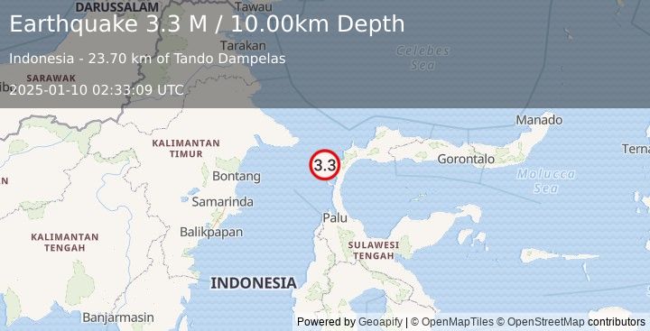 Earthquake Minahassa Peninsula, Sulawesi (3.3 M) (2025-01-10 02:33:09 UTC)