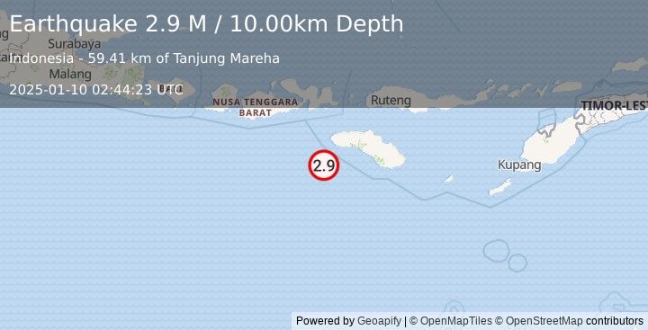 Earthquake South of Sumbawa, Indonesia (2.9 M) (2025-01-10 02:44:23 UTC)