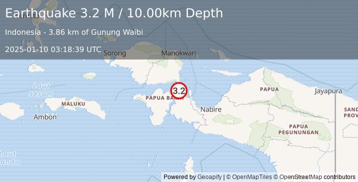 Earthquake West Papua Region, Indonesia (3.2 M) (2025-01-10 03:18:39 UTC)