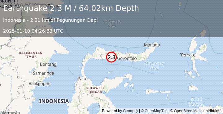 Earthquake Minahassa Peninsula, Sulawesi (2.3 M) (2025-01-10 04:26:33 UTC)