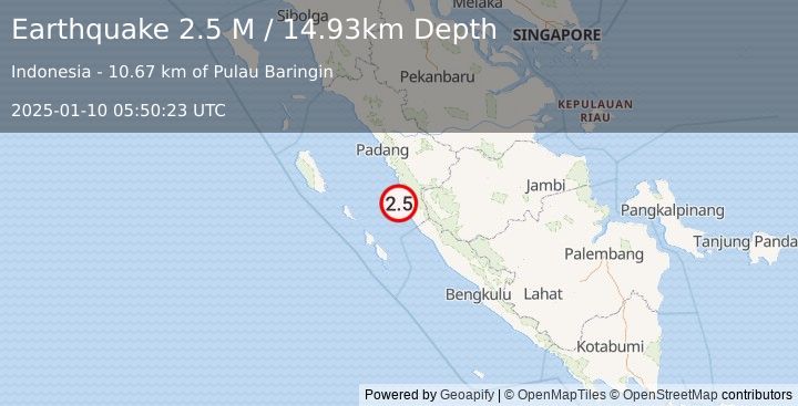 Earthquake Southern Sumatra, Indonesia (2.5 M) (2025-01-10 05:50:23 UTC)