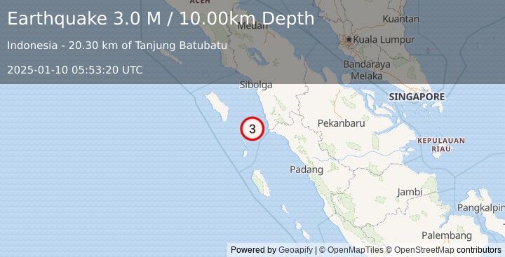 Earthquake Northern Sumatra, Indonesia (3.0 M) (2025-01-10 05:53:20 UTC)