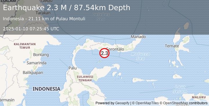 Earthquake Minahassa Peninsula, Sulawesi (2.3 M) (2025-01-10 07:25:45 UTC)