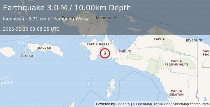 Earthquake West Papua Region, Indonesia (3.0 M) (2025-01-10 09:08:25 UTC)