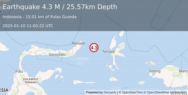 Earthquake Northern Molucca Sea (4.3 M) (2025-01-10 11:00:22 UTC)