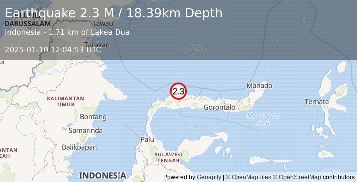 Earthquake Minahassa Peninsula, Sulawesi (2.3 M) (2025-01-10 12:04:53 UTC)