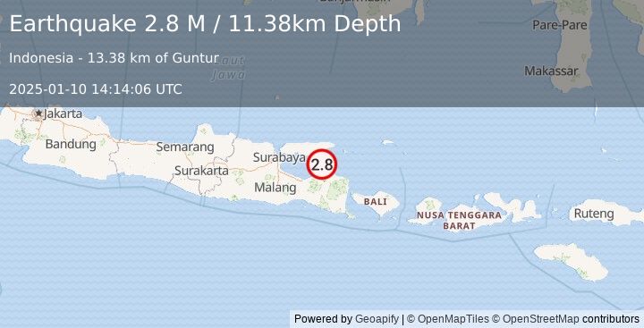 Earthquake Java, Indonesia (2.8 M) (2025-01-10 14:14:06 UTC)