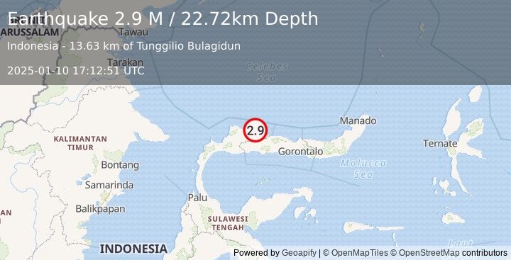 Earthquake Minahassa Peninsula, Sulawesi (2.9 M) (2025-01-10 17:12:51 UTC)