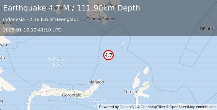 Earthquake Talaud Islands, Indonesia (4.7 M) (2025-01-10 19:41:10 UTC)