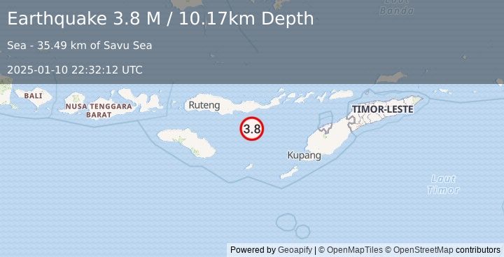 Earthquake Savu Sea (3.8 M) (2025-01-10 22:32:12 UTC)