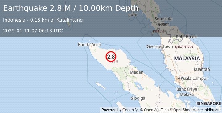 Earthquake Northern Sumatra, Indonesia (2.8 M) (2025-01-11 07:06:13 UTC)