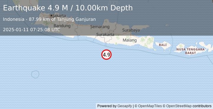 Earthquake Java, Indonesia (4.8 M) (2025-01-11 07:25:11 UTC)